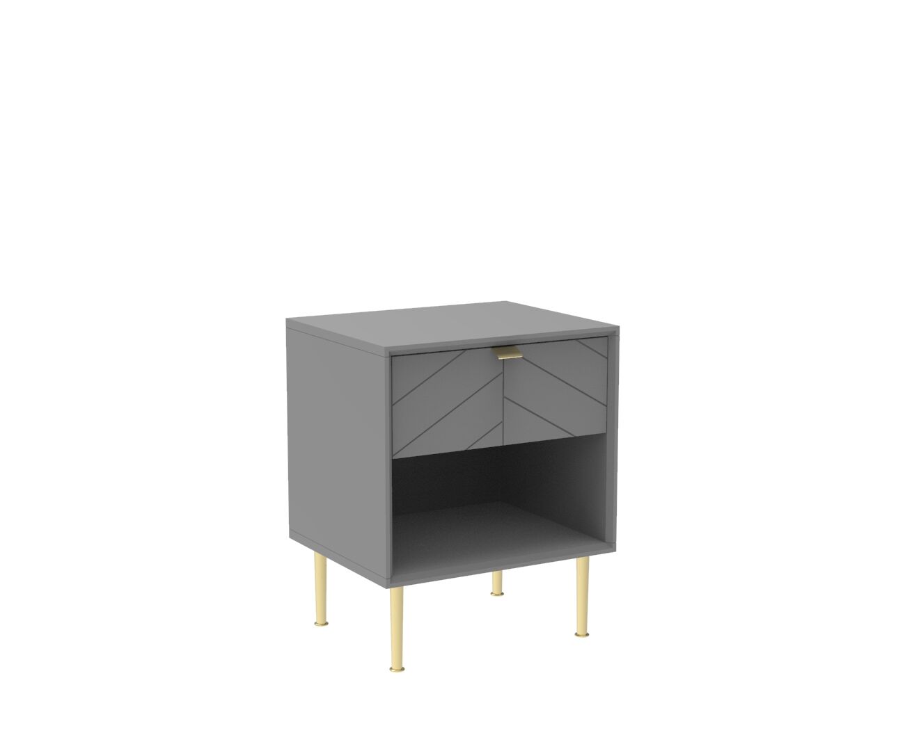 Chevron-patterned Adele Side Table in Mist Grey and Brass