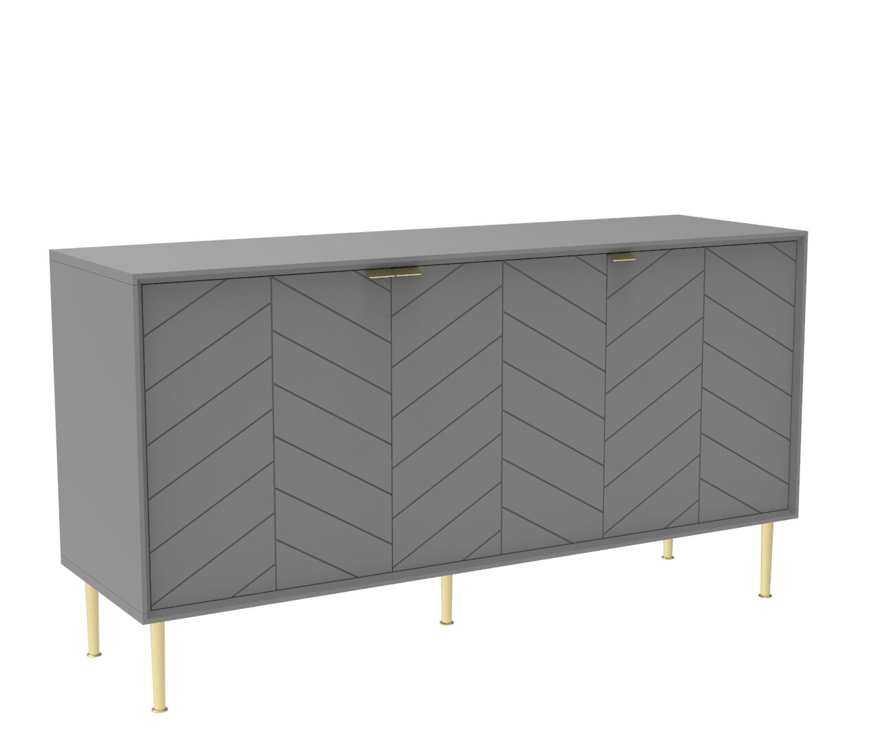 Chevron-patterned Adele Sideboard in Mist Grey and Brass