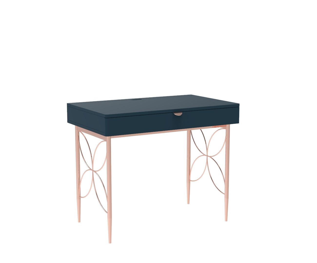 Mid Century Modern Ami Compact Desk in Regal Blue and Copper