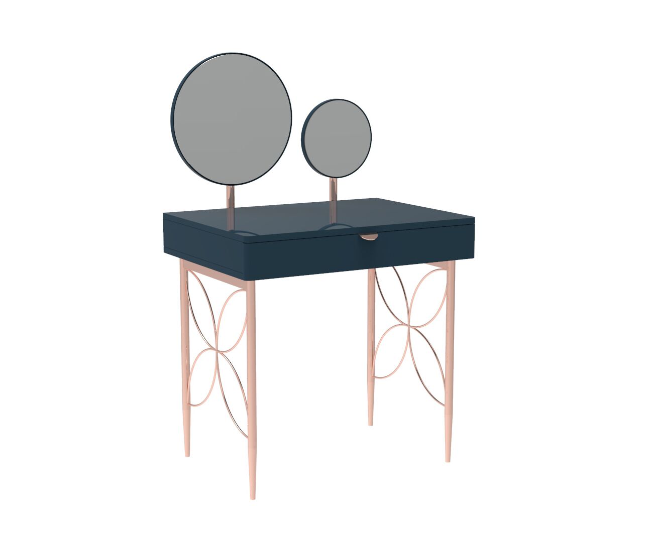 Mid Century Modern Ami Compact Dresser with Two Mirrors in Regal Blue and Copper