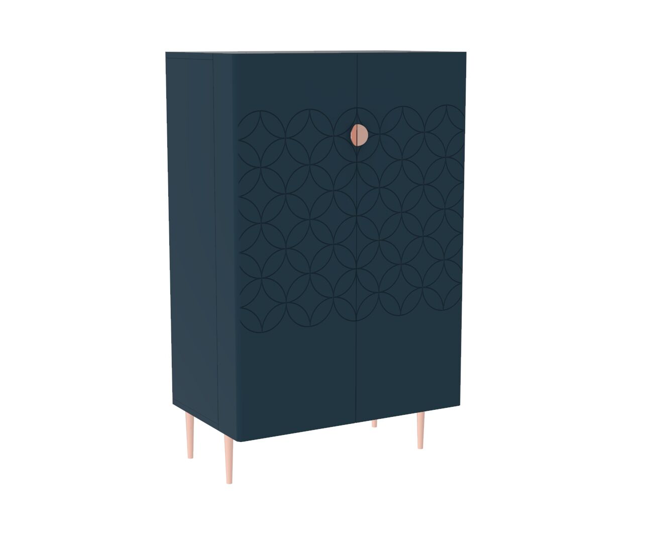 Mid Century Modern Ami Drinks Cabinet in Regal Blue and Copper