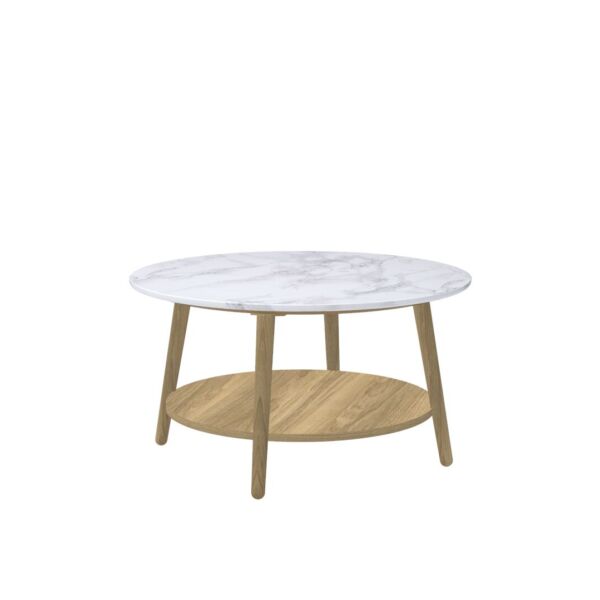 Greta - Round Coffee Table - Oak and White Marble - FS