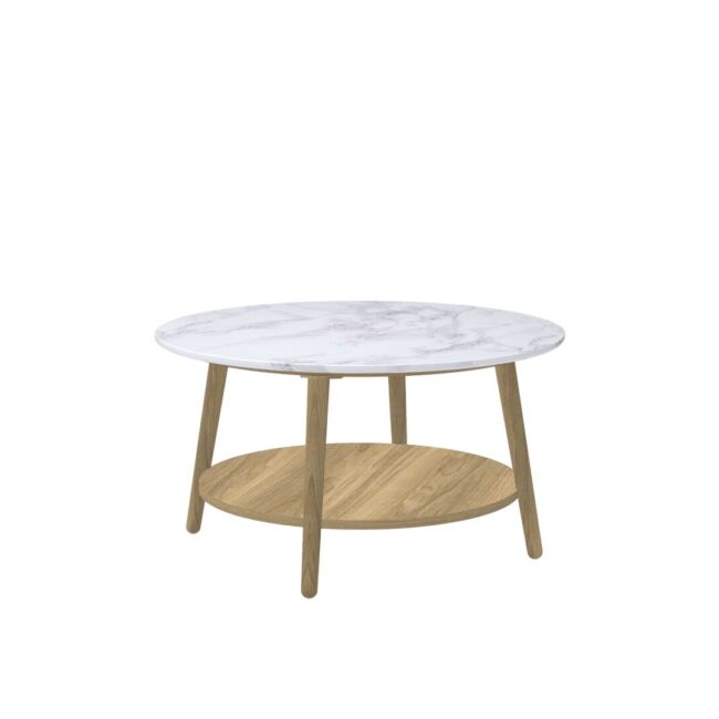 Greta - Round Coffee Table - Oak and White Marble - FS