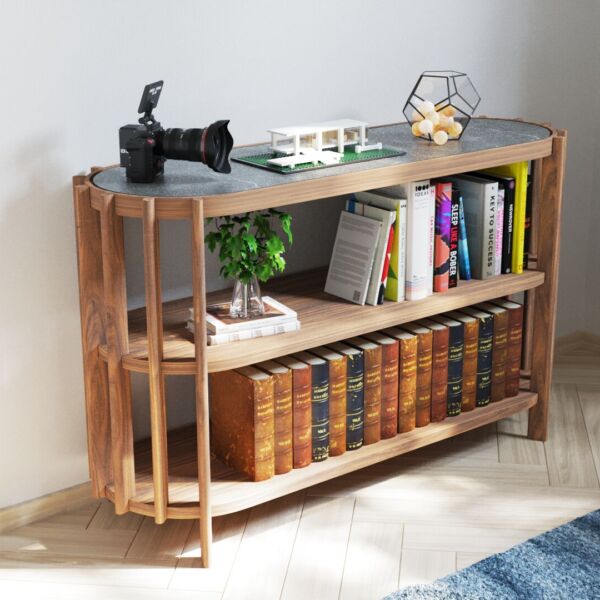 shelf dark wood grey marble