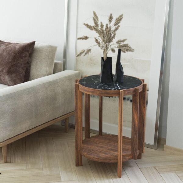 side table dark wood dark marble_